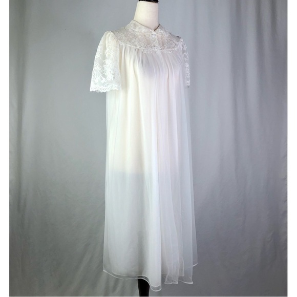 VINTAGE Artemis peignoir white sheer lace collar romantic bridal sissy 32 - Picture 10 of 10